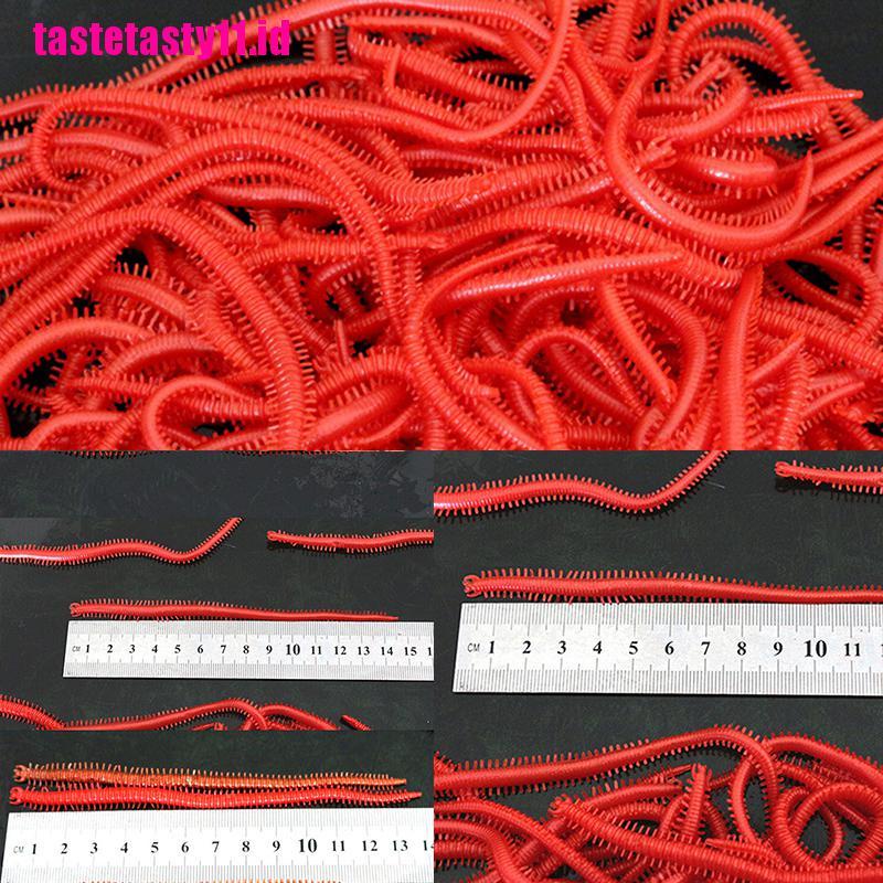 10pcs / Set Umpan Pancing Bentuk Cacing Merah Bahan Karet