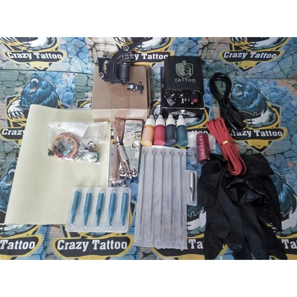 paket lengkap 1 mesin tattoo coil dan 4pcs tinta warna tingal pakai paling murah F Terlaris