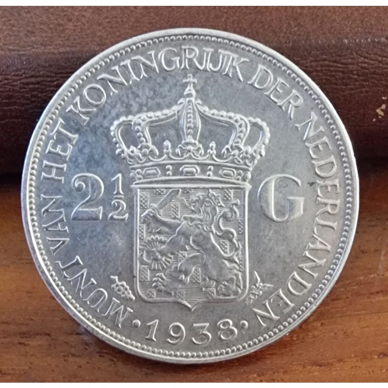 Koin kuno, silver koin, koin perak 2,5 Gulden Wilhelmina tahun 1938 Rare Date