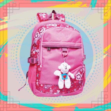 Tas Anak Perempuan Model Ransel | Backpack Sekolah Motif Bunga || Warna Pink Kombinasi - 133