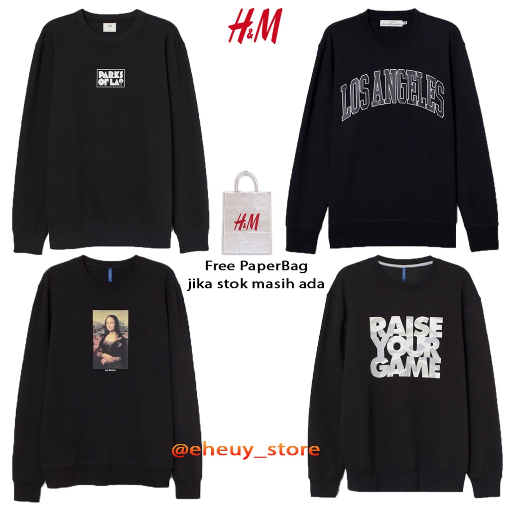 CREWNECK H&amp;M Monalisa Raise Your Game Los Angeles park of lao Crewneck hitam h&amp;m sweater h&amp;m ori