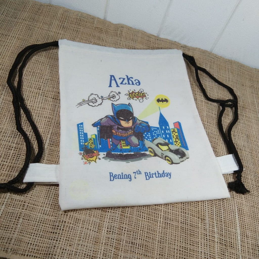 Tas Ultah Blacu String Bag Serut Backpack Custom Pakai Nama Murah terlaris 25x30cm