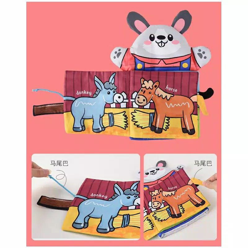 2in1 Animal Hand Puppet Softbook Buku Boneka Anak