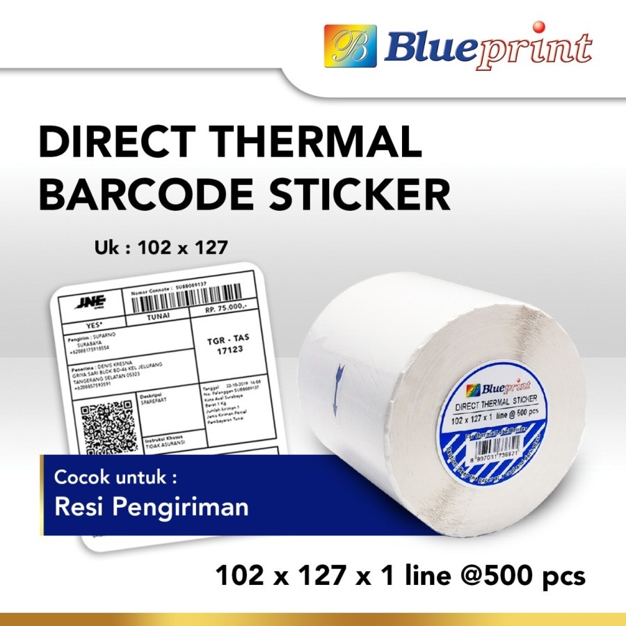 Direct Thermal Sticker Label 102 x 127 mm Blueprint Stiker Barcode Resi online Shop