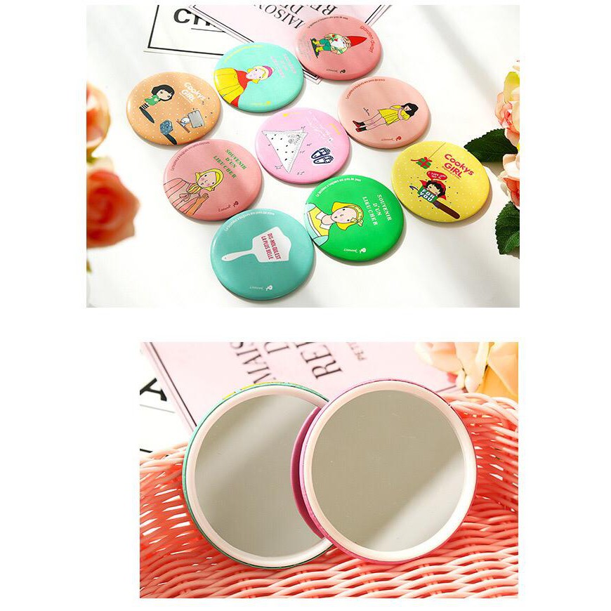 ✧YUKSHOPING✧R029 MIROR CERMIN KACA BULAT MAKE UP TRAVELING KARAKTER LUCU IMPORT cod-1