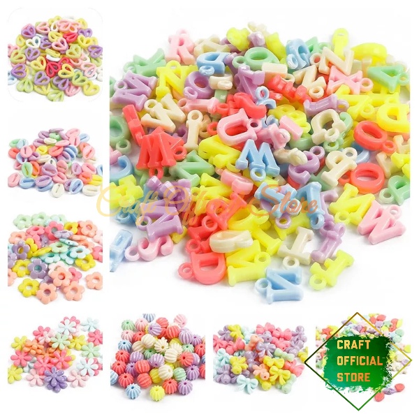 60 Pcs Manik Manik Mote Pastel Mote Susu Motif Love Bunga Bintang Bahan Craft &amp; DIY