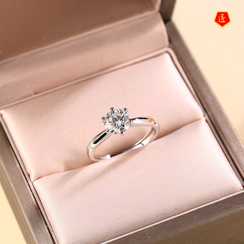 [Ready Stock]Crown Classic Six-Claw Moissanite Open Ring