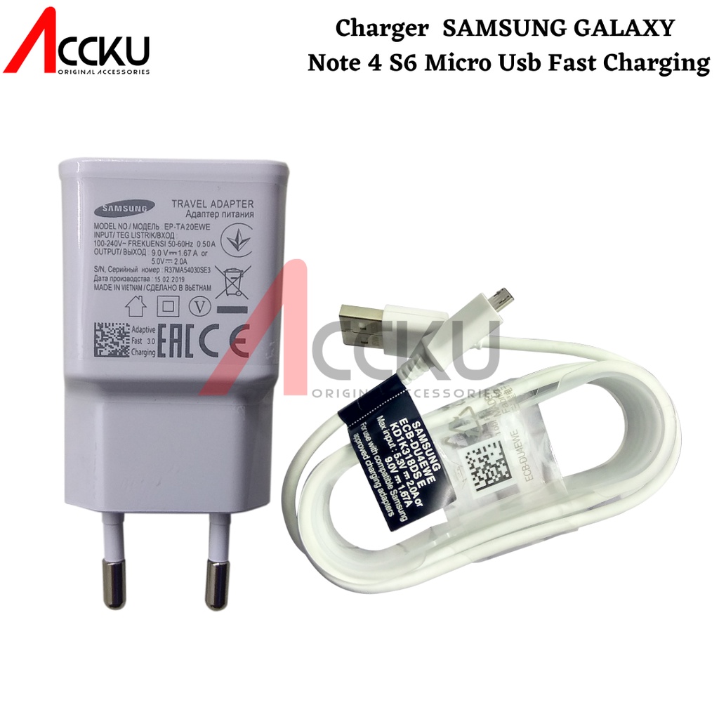 CHARGER SAMSUNG FAST CHARGING 99% MICRO USB GALAXY S4 NOTE 4 S5 S6 I9500 I9300 ORIGINAL NOTE4/S6