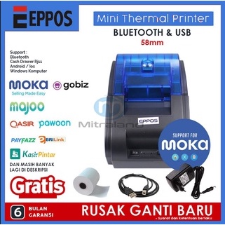 [TERLARIS] Printer Bluetooth Murah POS Thermal 58mm EPPOS &amp; QPOS RPP02 PLUS Android (FREE KERTAS 1 ROLL) bisa cetak resi