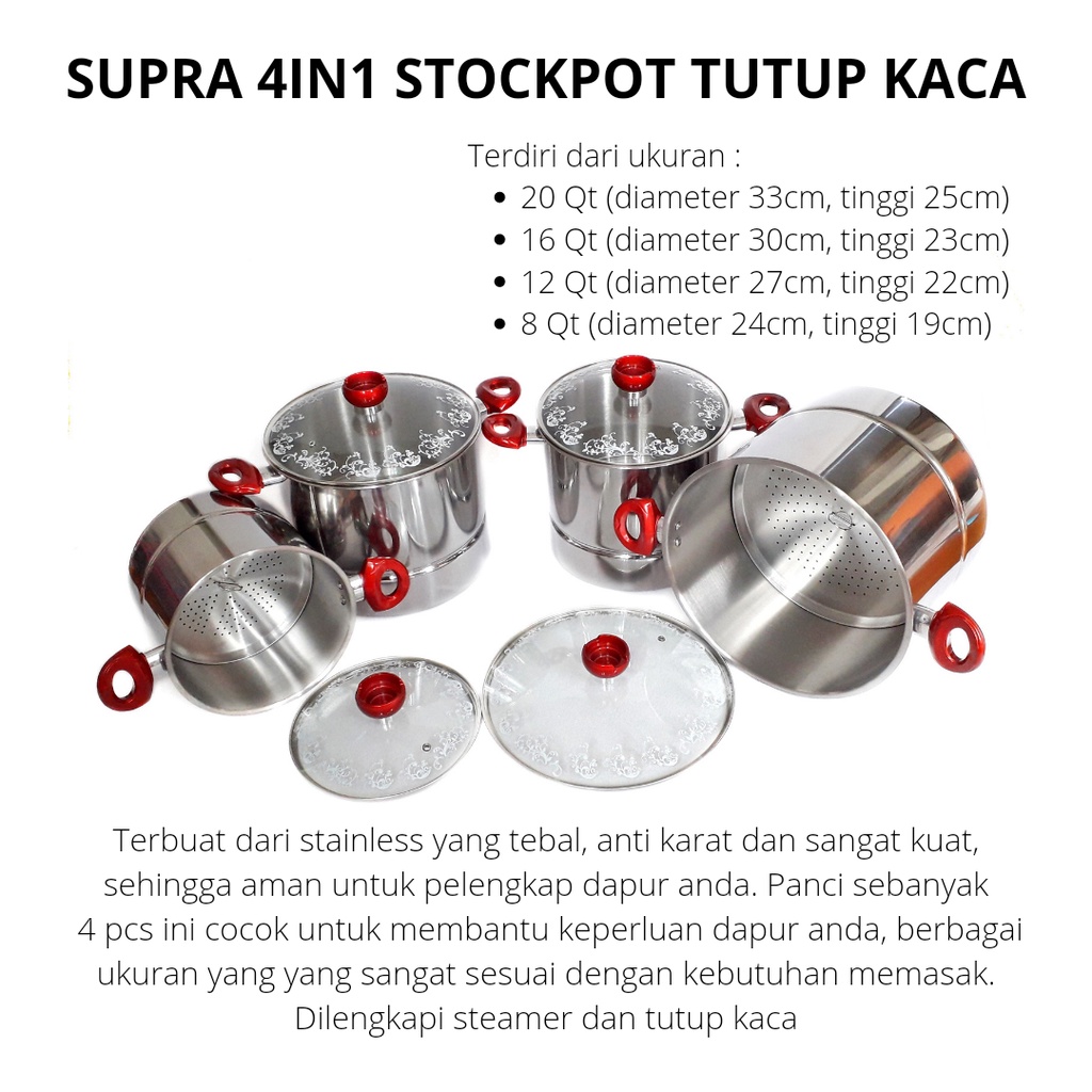 SUPRA PANCI STOKPOT 4IN1 STEAMER SUPRA PANCI STEAMER TUTUP KACA PANCI SUPRA STOCKPOT
