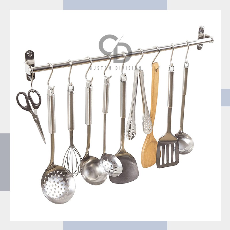 Rak Dapur Gantung Stainless Spatula Sendok Sup Panci Pisau Gantungan 60cm 80cm 100cm Peralatan Dapur