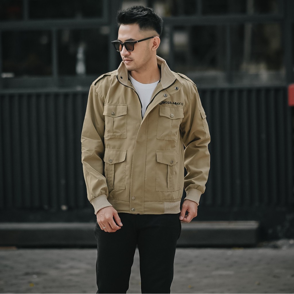 BGSR Jaket Volkert Cream Material Canvas Jaket Motor Pria Terbaru