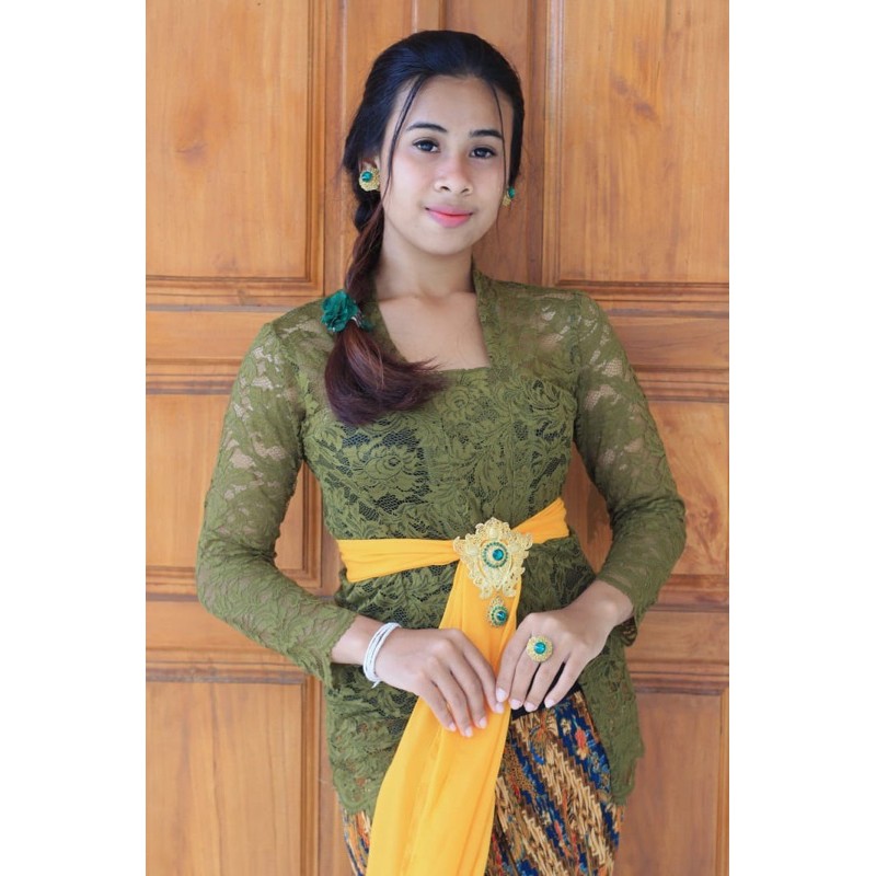 (Bisa COD) kebaya bali brokat strait sofia lengan panjang-Army