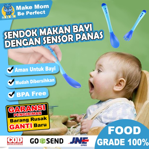 Sendok Makan Bayi dengan Sensor Panas | Sendok makan bayi Silikon Silicone BPA FREE | RUZAIN MALL