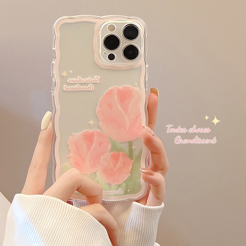 IPHONE Musim Panas Pink Bunga Tulip Transparan Lembut Casing Ponsel Cover Untuk Iphone7 8 PLUS X XR XS 11 12 13 14 MINI PRO MAX SE 2020