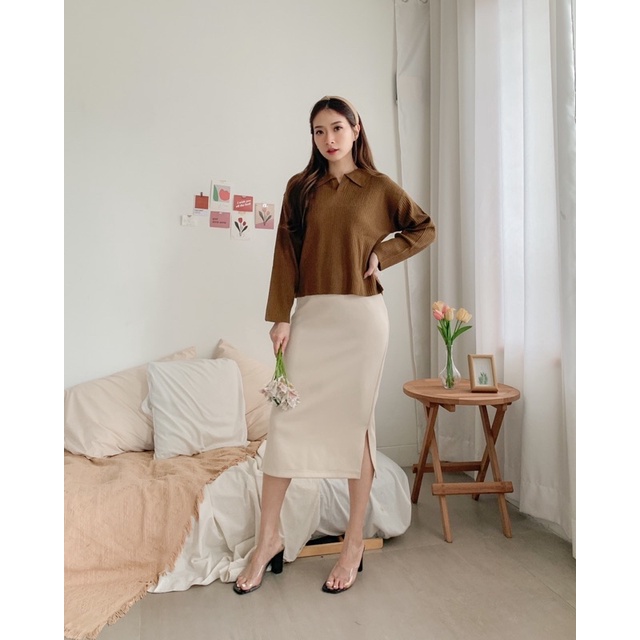 laura crop top | aeris polo knit crop | geani crop blouse