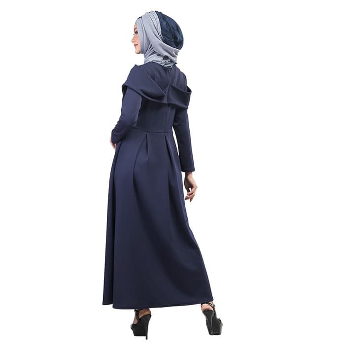 Gamis Long Dress Baju Muslim Wanita Biru Navy Original Inficlo IF060