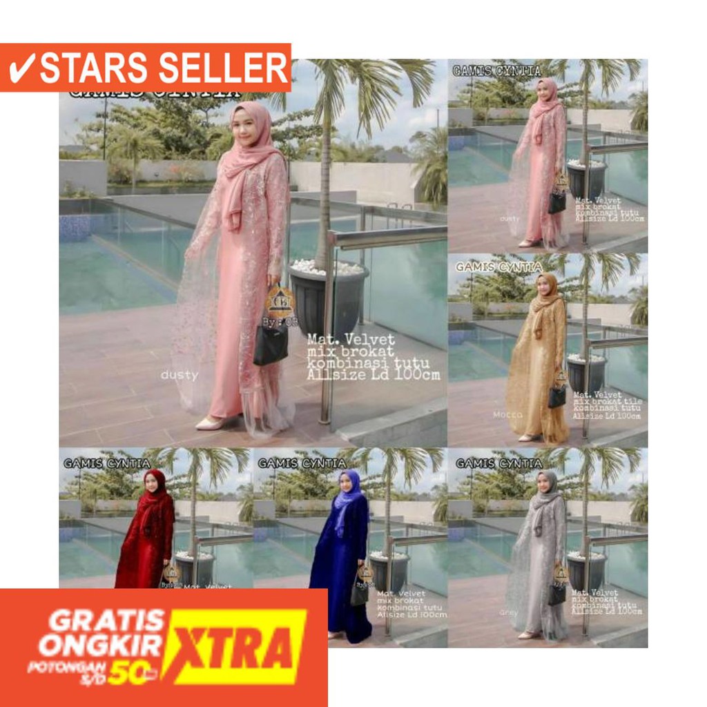 BAJU MUSLIM TERKINI TERBARU WANITA MURAH CEWE ASLI / CINTYA GAUN GAMIS BROKAT BROKLAT GAUB WISUDA
