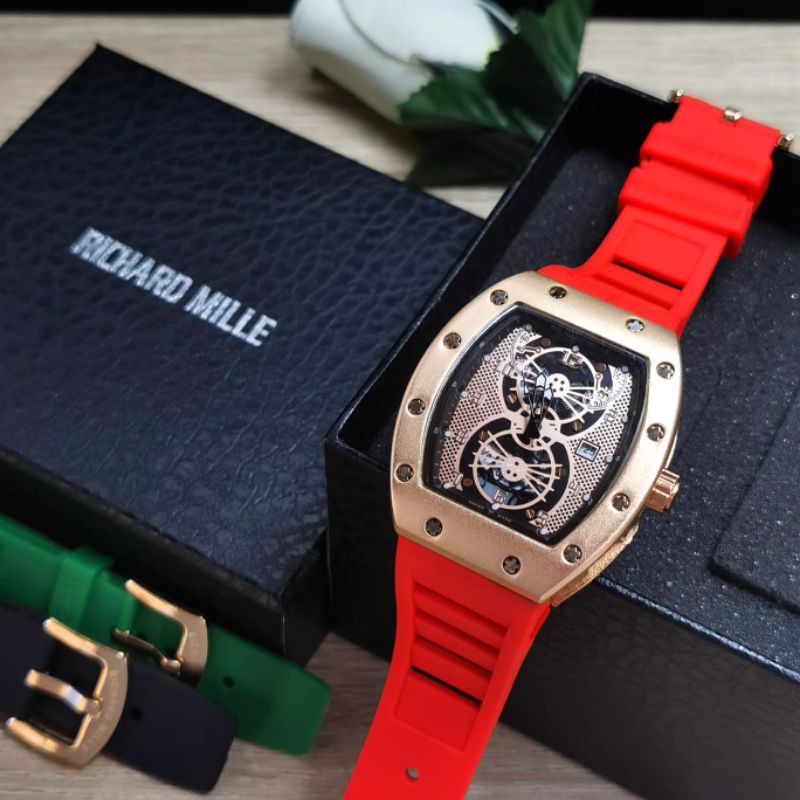 Jam Tangan Pria Richard Mile RM 3880 Tanggal Aktif - Free Tali Rubber Box RM Batre Cadangan Original