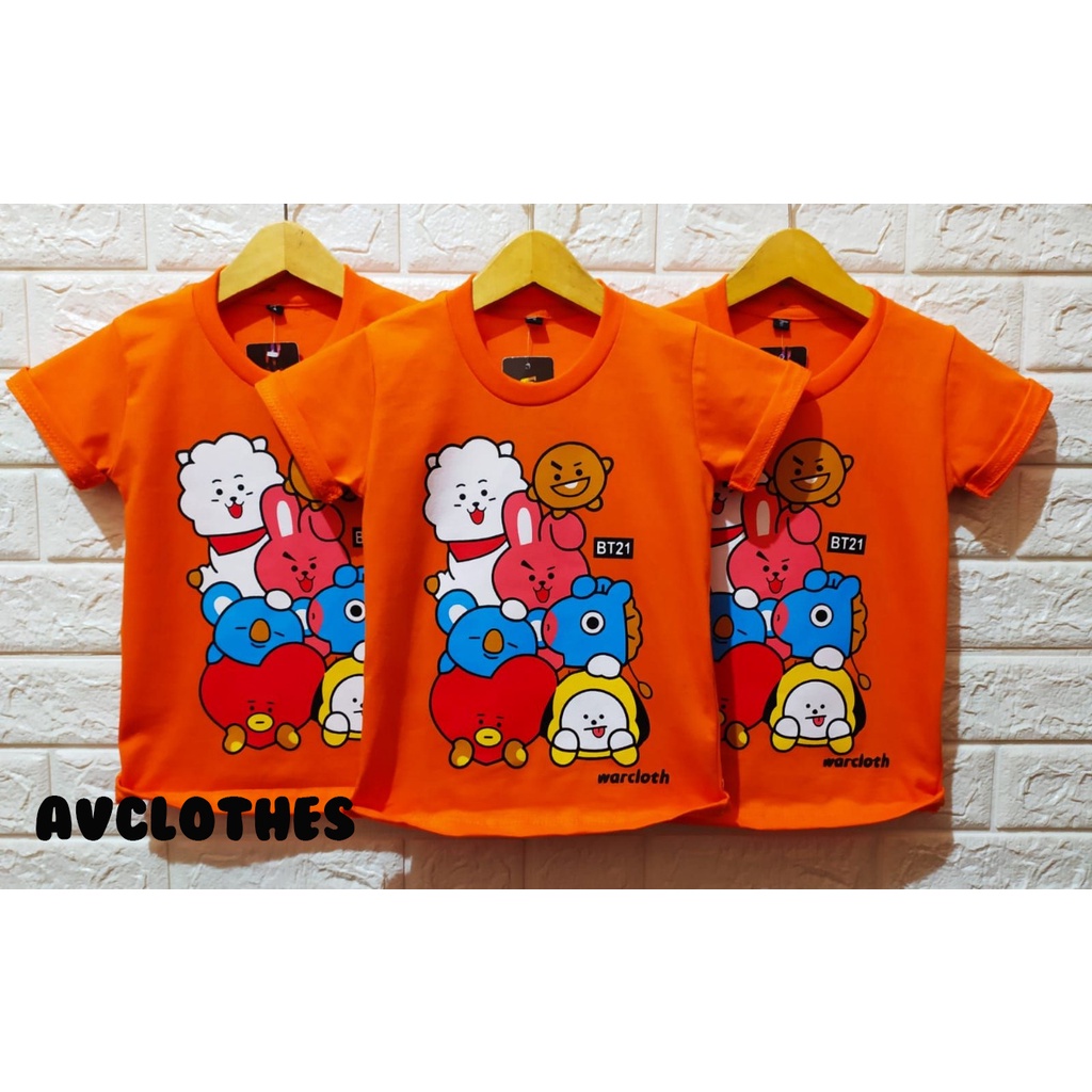 BAJU ANAK PEREMPUAN BTS BT21 OREN | KAOS ANAK CEWEK KOREA BTS | KADO ANAK