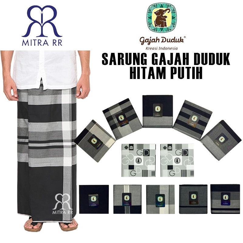 Sarung Gajah Duduk Hitam Putih Sarung Tenun Dewasa Black White Satuan / Grosir