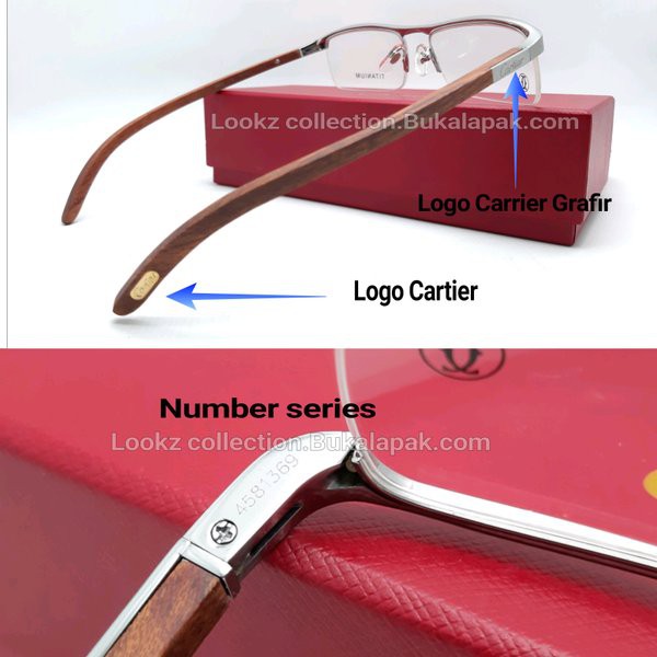 TERLARIS Kacamata Frame Cartier PURE TITANIUM Kayu wood Half Limited edition
