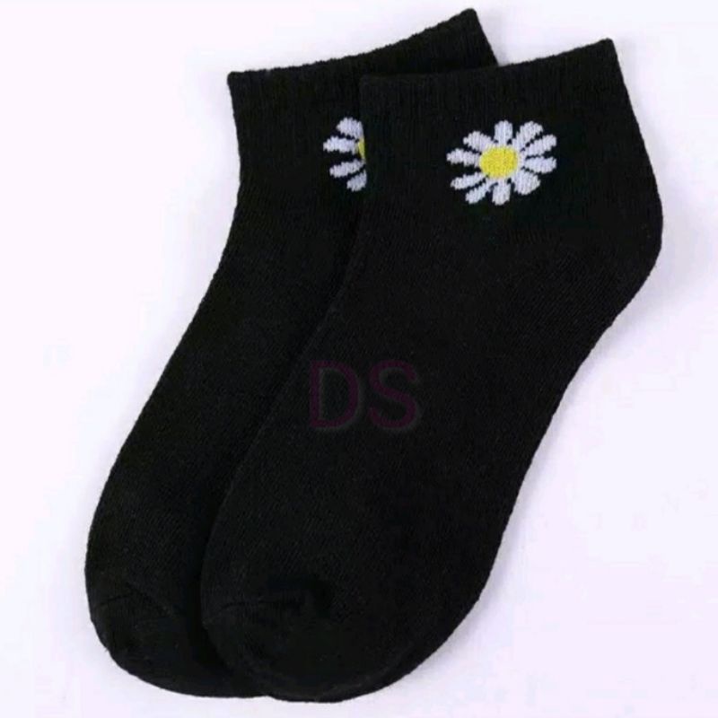 KAOS KAKI BERUANG WARNA WARNI REMAJA  PENDEK MATA KAKI / KAOSKAKI ANKLE CUTE BUNGA DAISY BEAR DS-FLOWER - HITAM