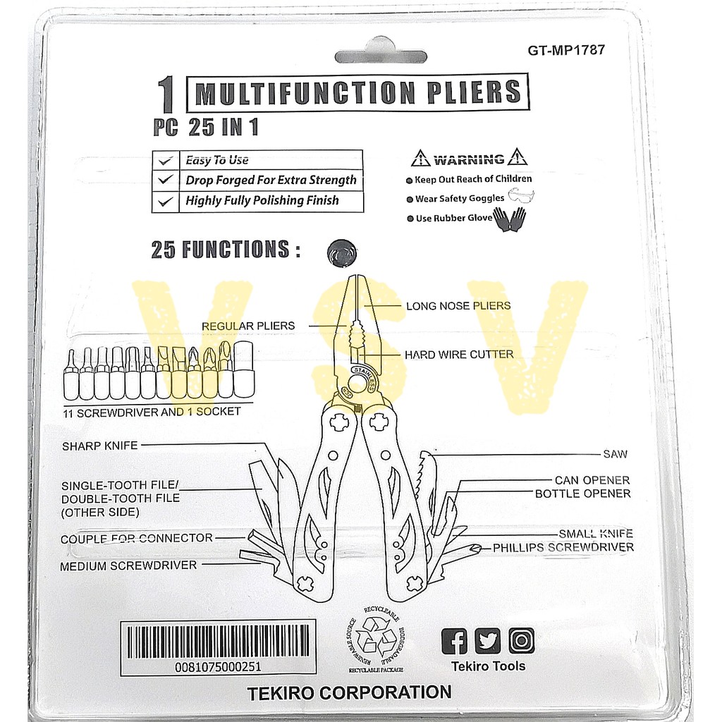 Tekiro Multifunction pliers 25 in 1 TANG SERBAGUNA 25 IN 1 TEKIRO/ multi tool / alat serba guna