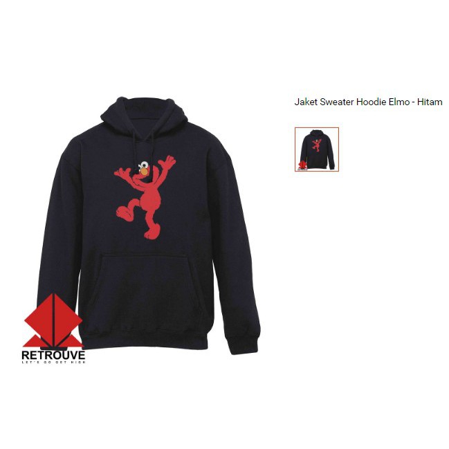 Jaket Sweater Hoodie Elmo - Hitam