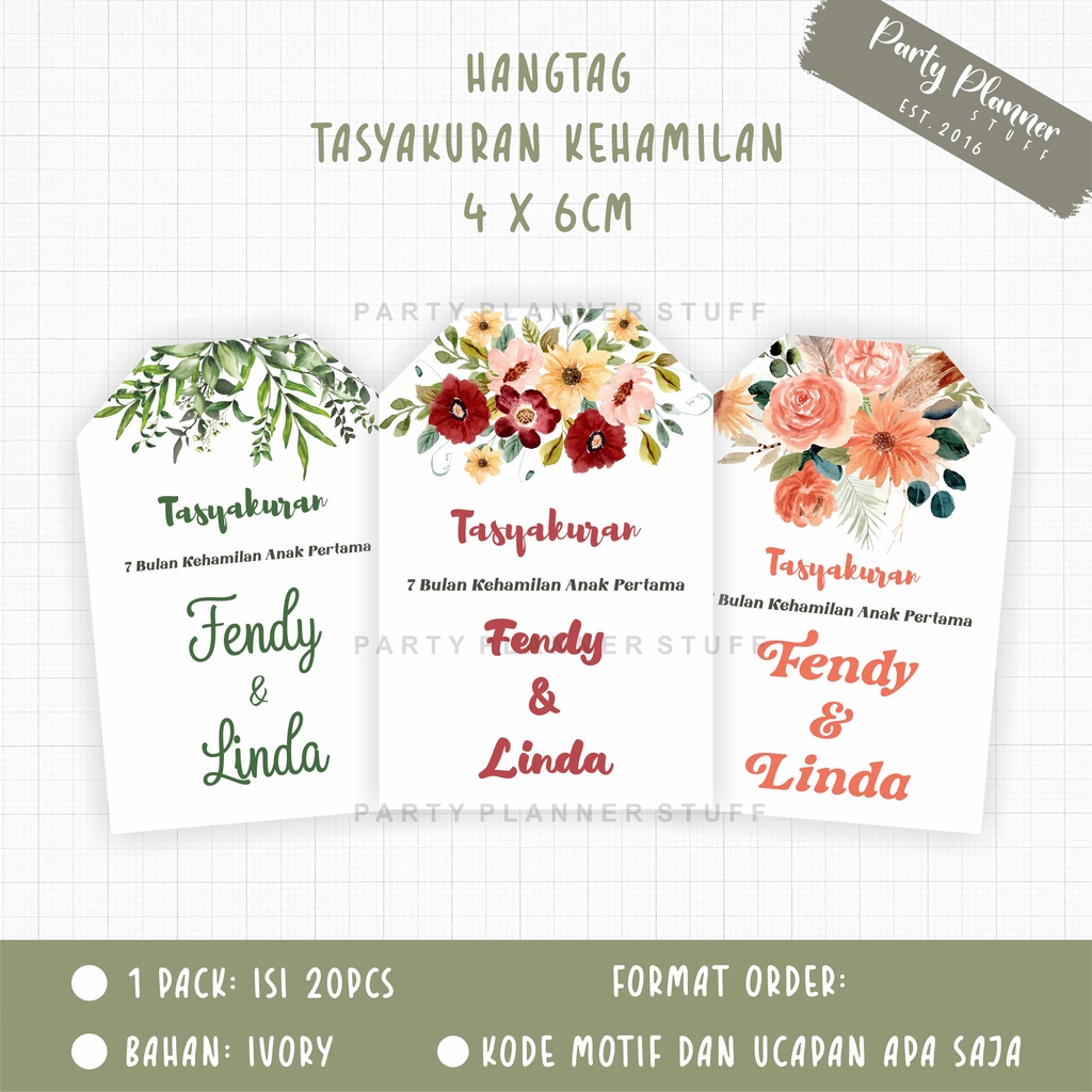 Hangtag souvenir label ucapan tasyakuran kehamilan 4 bulanan 7 bulanan kartu ucapan nasi box makanan custom ucapan hang tag sovenir