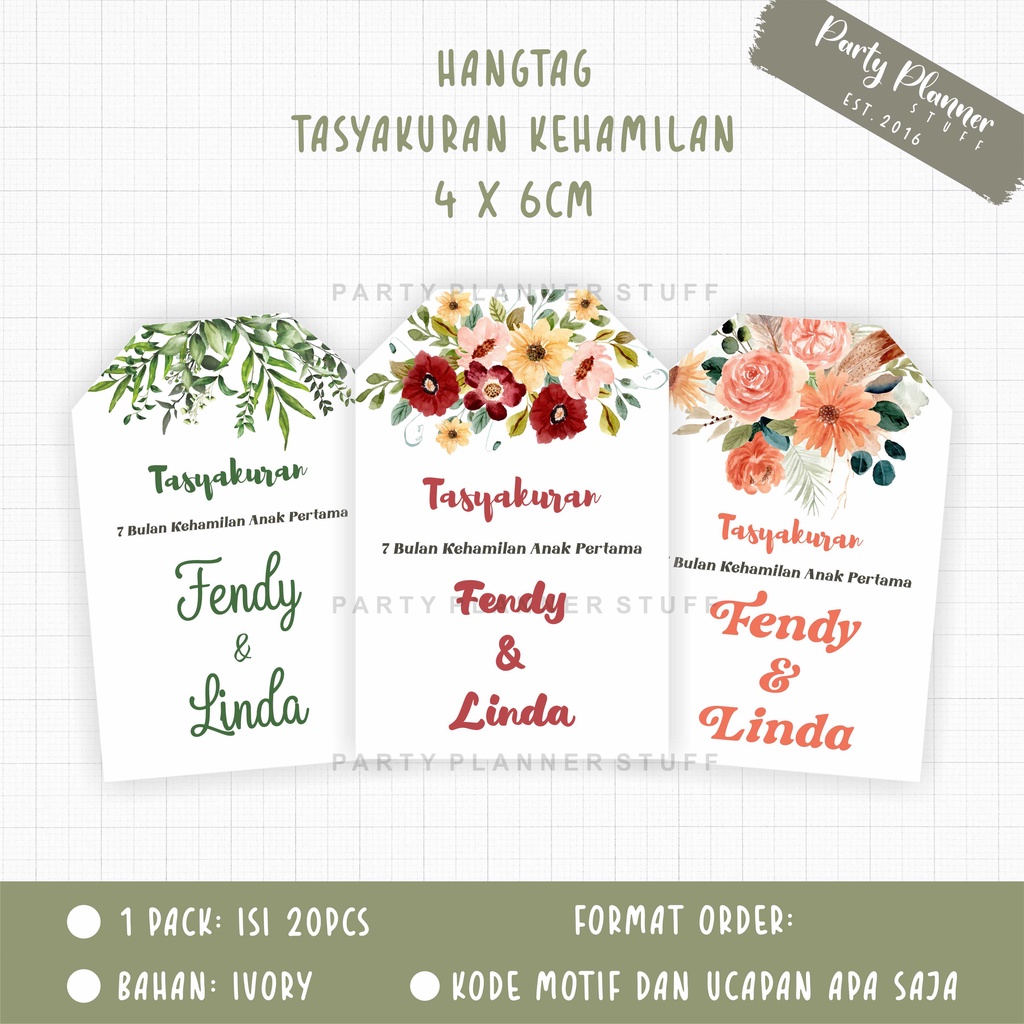 (Isi 20pcs) hangtag sovenir kartu ucapan tasyakuran syukuran kehamilan 4 bulan 7 bulan custom label 