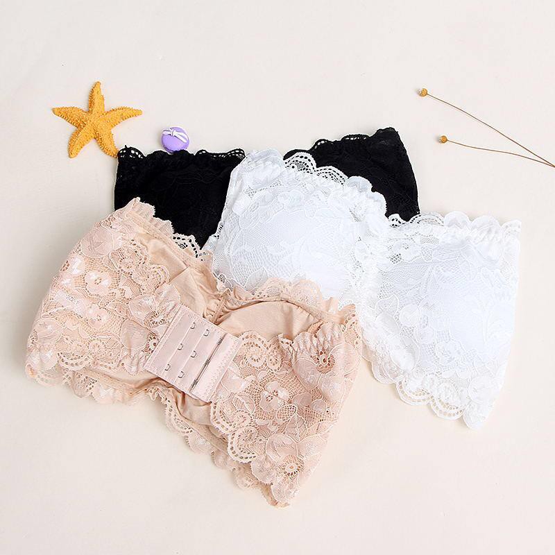 HUES.ID Crop Top Bra Renda Kemben Bandeau Model Tanpa Tali Dengan Busa 1009