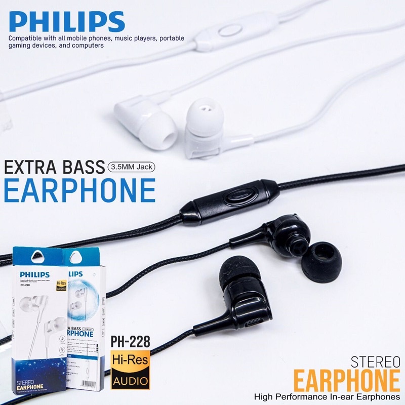 HEADSET PHILIPS 228 STEREO EARPHONE EXTRABASS HIRES AUDIO HF 228