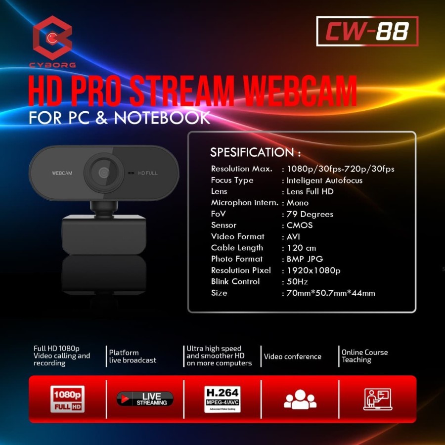 WEBCAM CYBORG CW-88 HD PRO STREAM CAMERA 1080P FullHD