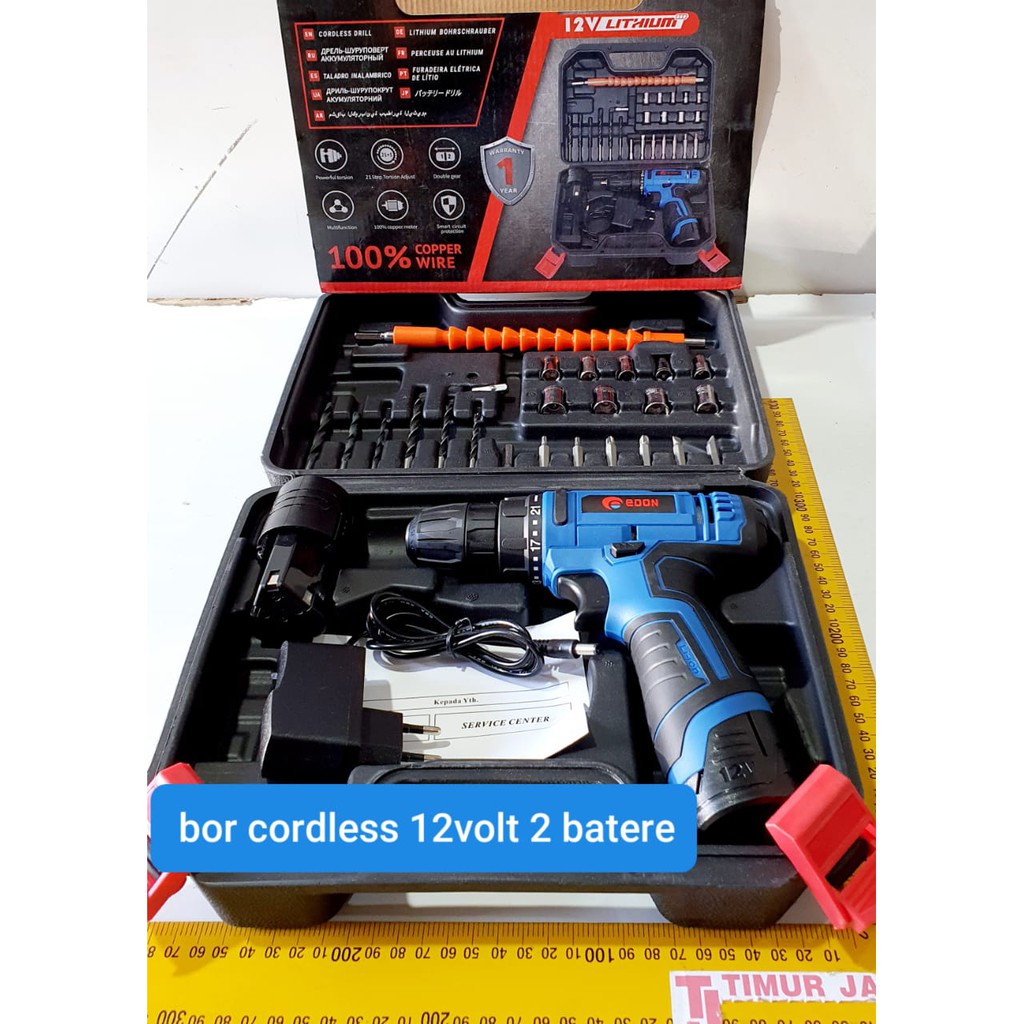 EDON BOR CORDLESS LV 3-1210 12Volt Bor Cas Edon 12v Bor Baterai Edon 12v 2 BATERAI Cordless Drill bor baterai 12 V charger Baterai dua ganda Mesin bor cordless Elektrik Drill bor listrik besi kayu full set pilihan Bor tanpa kabel