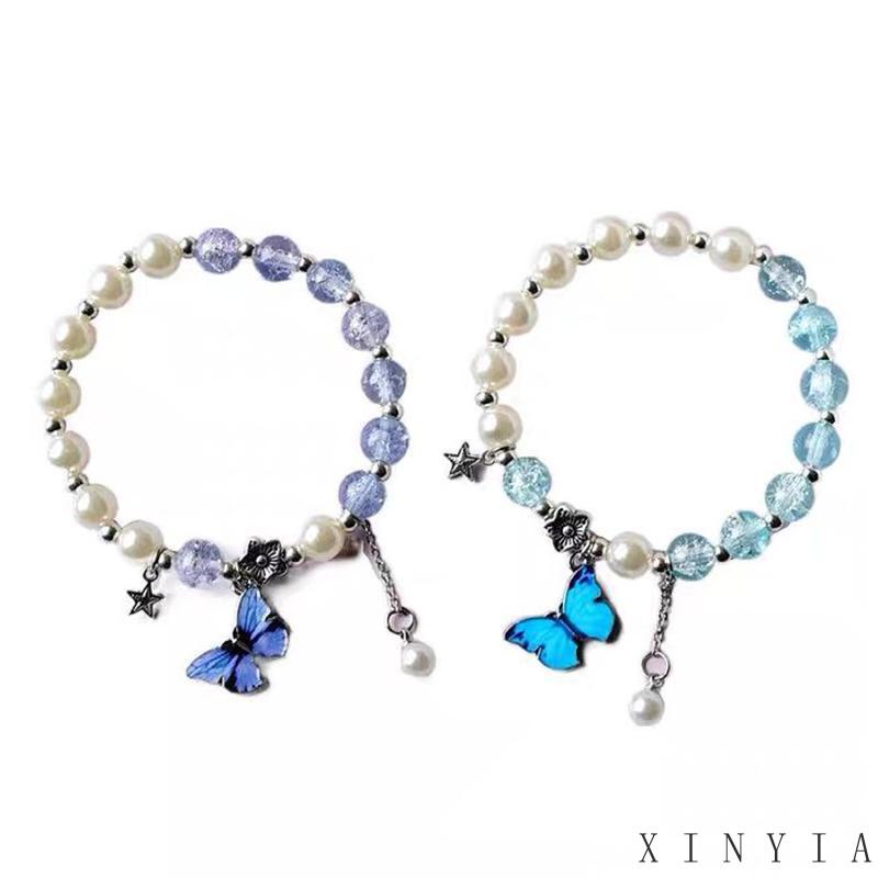 【Bayar di tempat】2023 Model Baru Gelang Manik-Manik Kristal Mutiara Liontin Bunga Kupu-Kupu Kelinci Untuk Aksesoris Perhiasan Wanita