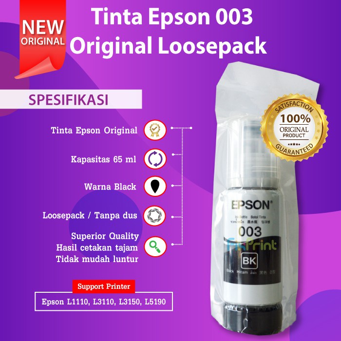 Tinta Epson Original 003 C13T00V Refill Botol Printer Epson L1110 L3110 L3150 L3116 L3156 L5190 65ml  EcoTank L1210 L3210 L3216 L3250 L3256 L5290 L5296 L1110 L3110 L3150 L5190