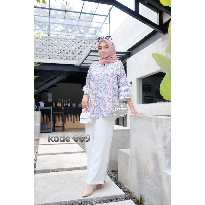 tey-17 Batik wanita ASJ SA HRB026 Kenongo Kemeja Tosca Pendek-4