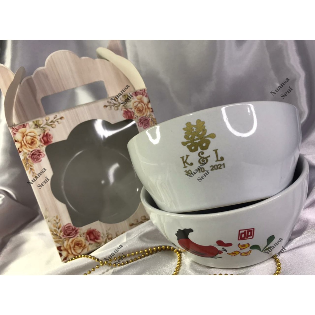 Souvenir Pernikahan Mangkok Makan Keramik Mangkok Saji Ayam Jago Mangkuk Jumbo Porselen Bowl Sablon