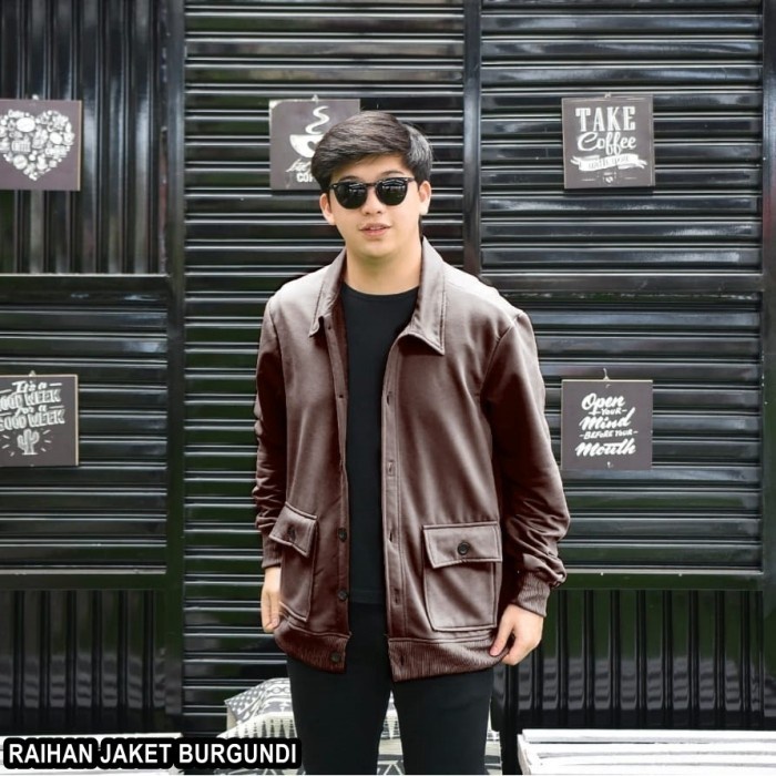 Jaket Wanita JAKET Pria Wanita Couple Polos Kancing RAIHAN Jacket Hudi Outer - BURGUNDI(C4T7) Jaket 