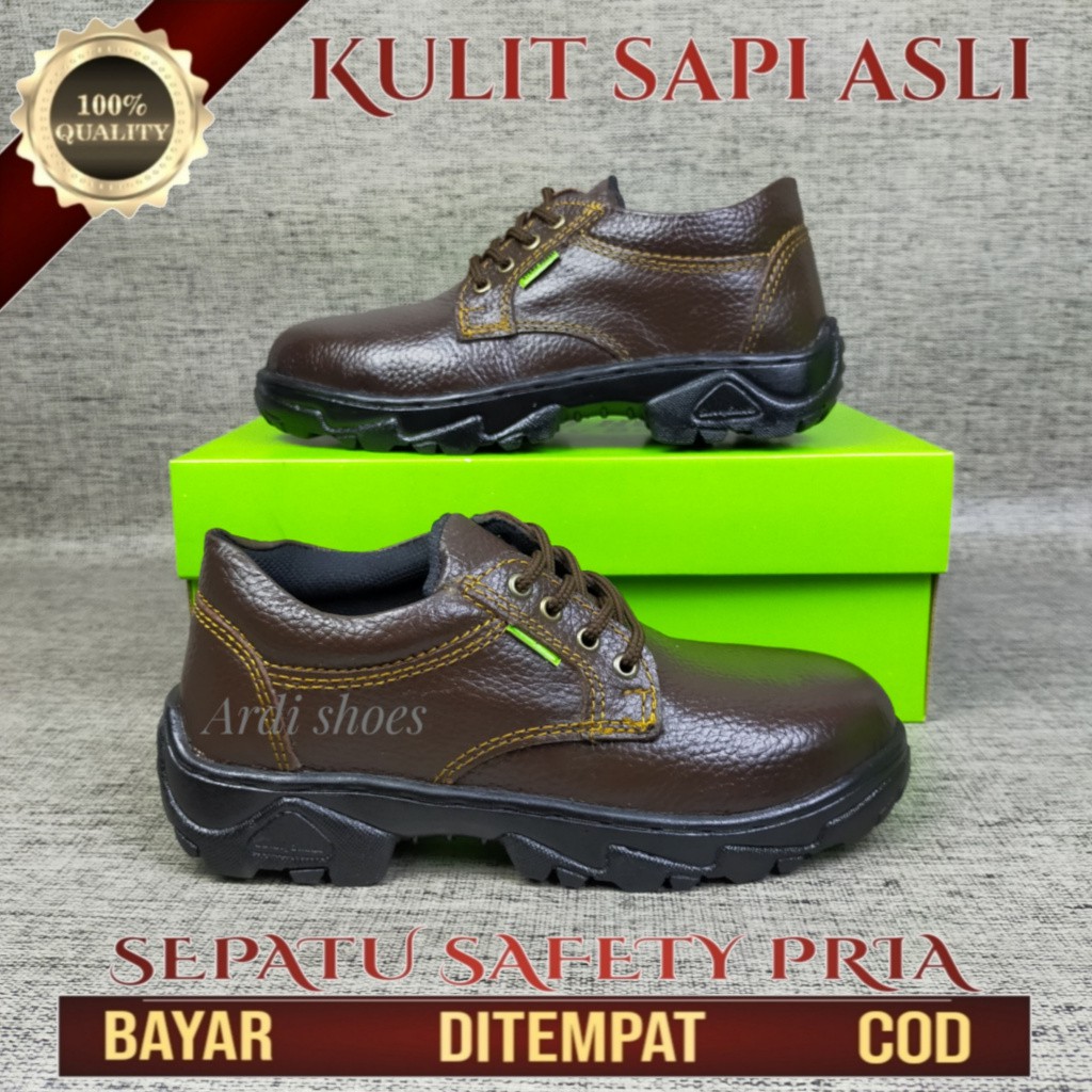 Sepatu Safety Pria Tali Kulit Asli  Septi Cowok Ujung Besi Sepatu Sefty Tali Pendek Stand horse 801