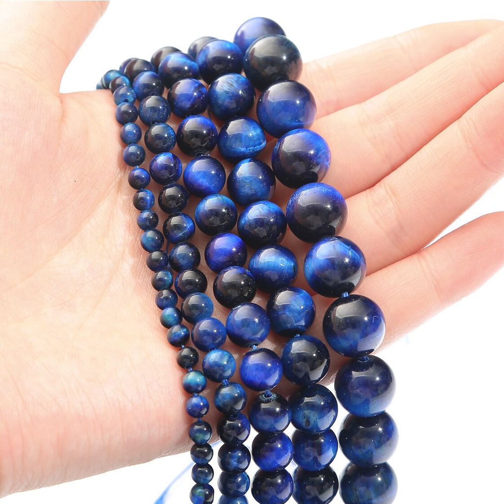 32-89/PCS Manik-manik Batu Alam Biru Tiger Eye Bulat Manik-manik untuk Membuat Perhiasan Memilih Ukuran 4/6/8 Mm Membuat Gelang/Kalung Aksesoris