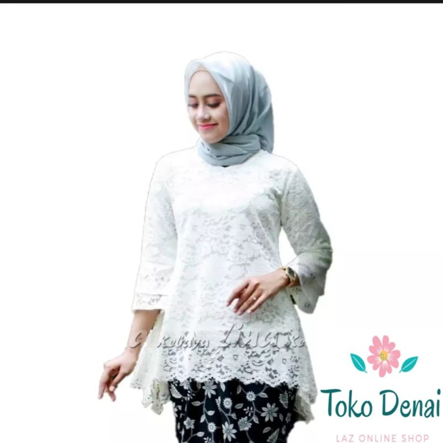 atasan kebaya brukat rinjani putih - Putih  Brukat Jumbo-Brukat Tunik -Baju Kebaya