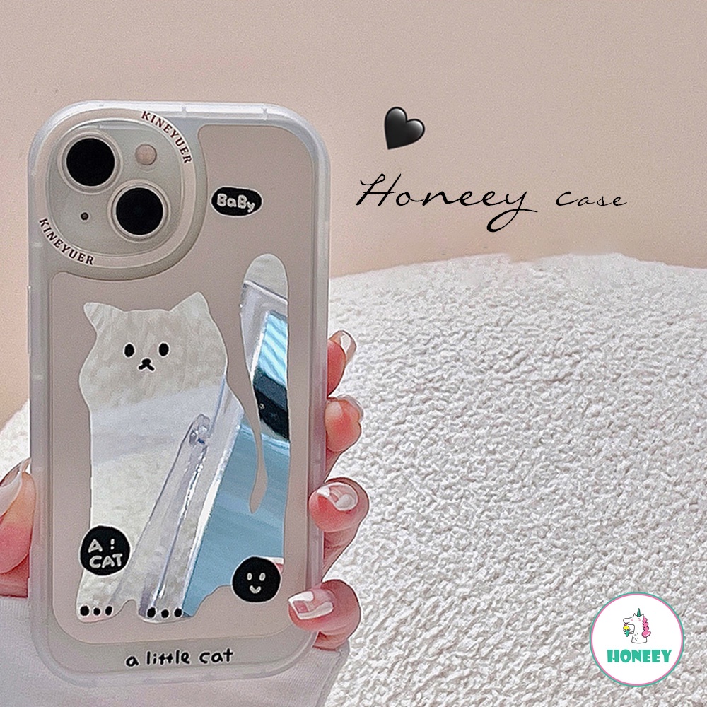 Soft Case TPU Tebal Shockproof Motif Bayi Kucing + Cermin Makeup Untuk IPhone 13 12 11 Pro Max