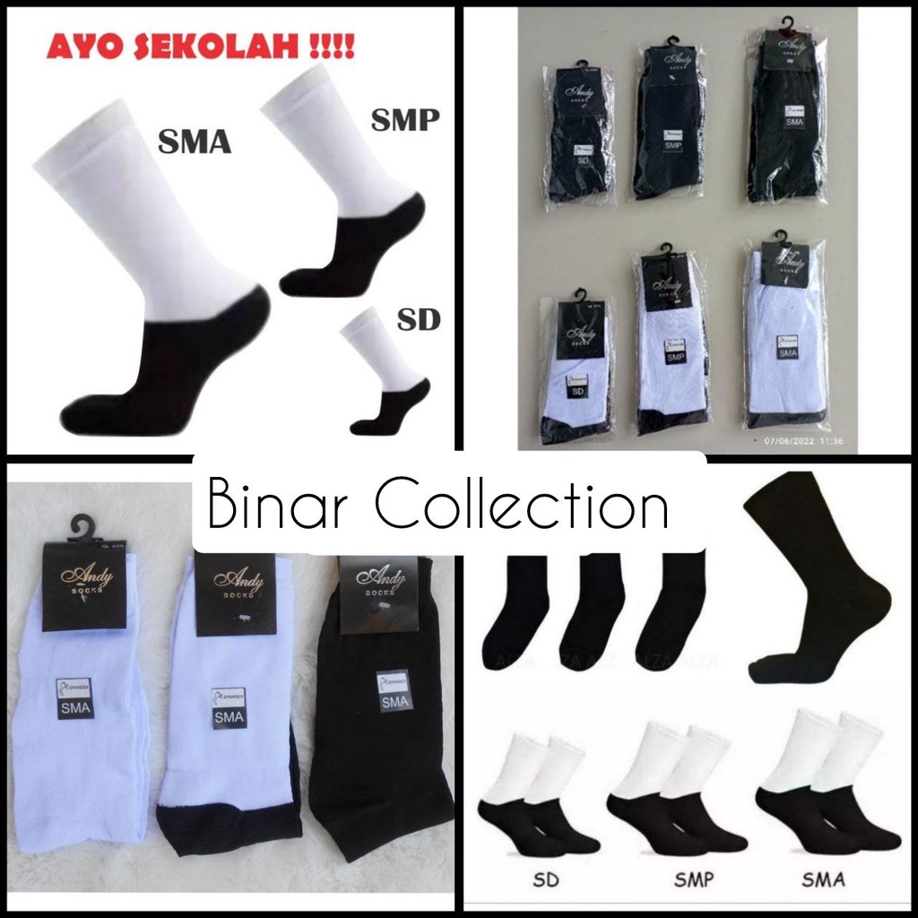 AD- Kaos Kaki Sekolah anak SD SMP SMA Wanita Pria Hitam Putih Polos Telapak Hitam Panjang Kaoskaki Murah