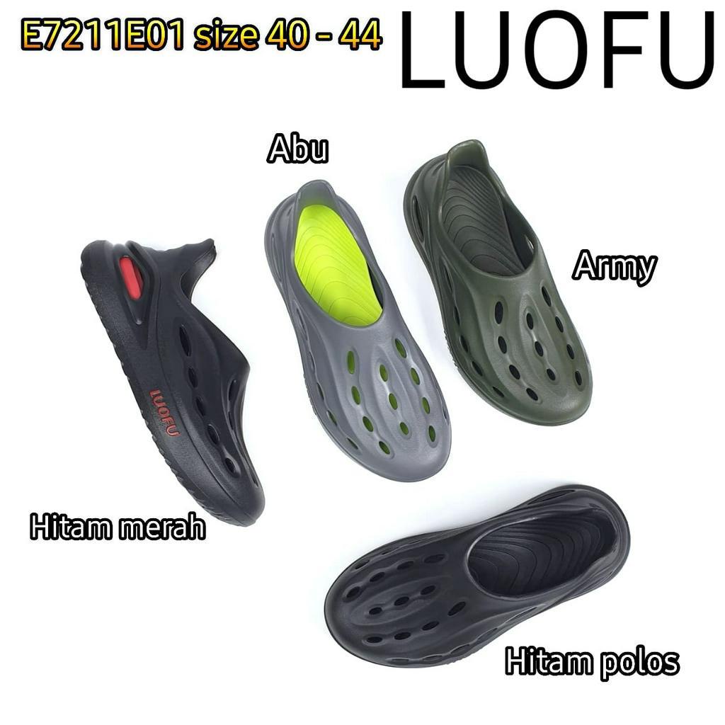 LUOFU ORIGINAL sepatu sandal karet empuk murah pria slip on cowok import E7211E01