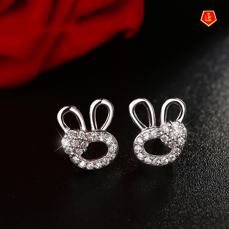 [Ready Stock]Silver Rabbit Stud Earrings Female Simple Fashion