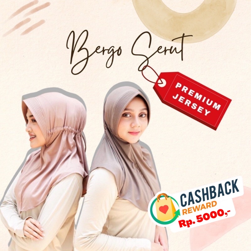 Hijab Khimar BERGO SERUT instan tali kerut Pet Katun Jersey Premium