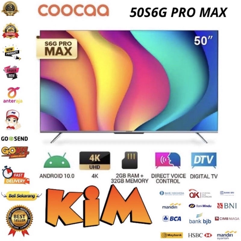 COOCAA LED TV 50 inch 50S6G PRO MAX SMART TV ANDROID 10 UHD 4K 50&quot; DIGITAL Far Field Voice Control - GARANSI RESMI