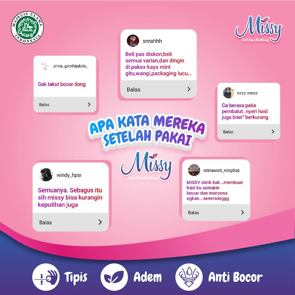 Paket Hemat Pembalut MISSY (PANTYLINER, DAY, MINI, SUPER NIGHT) | Pembalut dan Pantyliner HERBAL Kesehatan  Wanita | Non Wings dan Wings | Perawatan Miss V Menstrual Pad Menstruasi | Anti Bacterial Jamur Virus | Anti Bocor